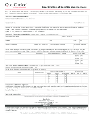 Coordination of Benefits Questionnaire QualChoice  Form