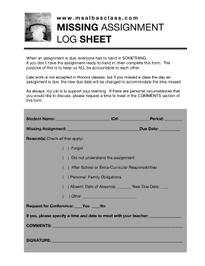 Missing Assignment Log  Form