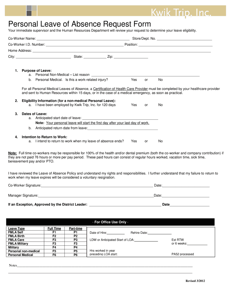 Get and Sign Leave of Absence 2012-2022 Form