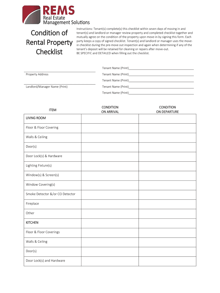 Instructions Tenants Completes This Checklist within Seven Days of Moving in and  Form