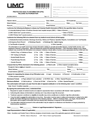 Authorization for Release of Medical Records UMC  Form