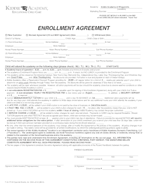 Kiddie Academy Enrollment Agreement  Form