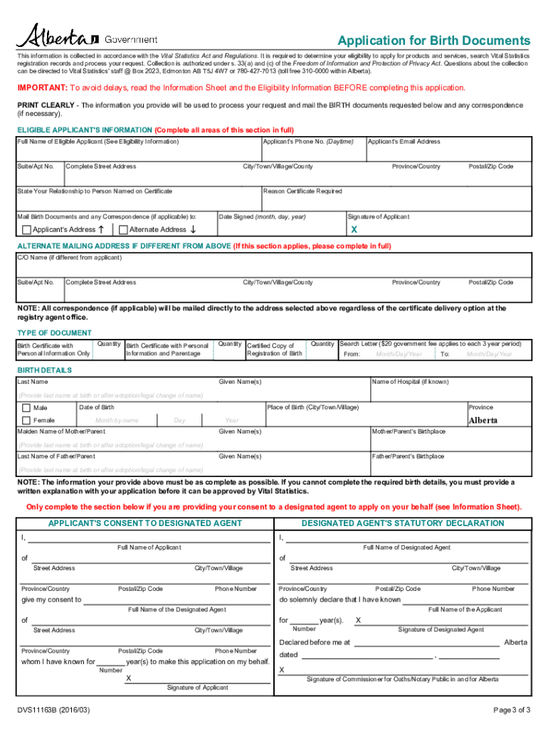  Birth Certiicate Alberta Canada 2016-2024