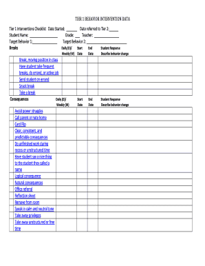 Tier 1 Behavior Intervention Checklist  Form