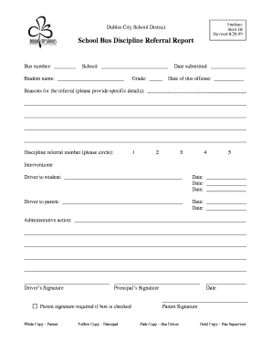 School Bus Discipline Referral Form