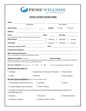 INITIAL PATIENT INTAKE FORM Primewellnessofct Com