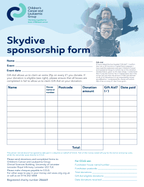 Skydive Sponsorship Form