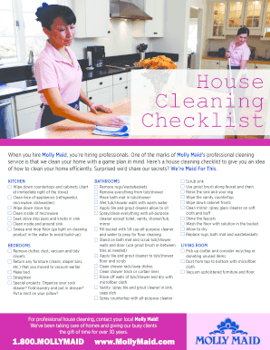 Molly Maid House Cleaning Checklist  Form