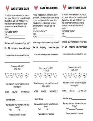 Rate Your Date Bookmark Christy Lee Davis&amp;#39; Site  Form