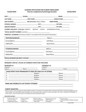 ALABAMA APPLICATION for STUDENT ENROLLMENT PLEASE  Form