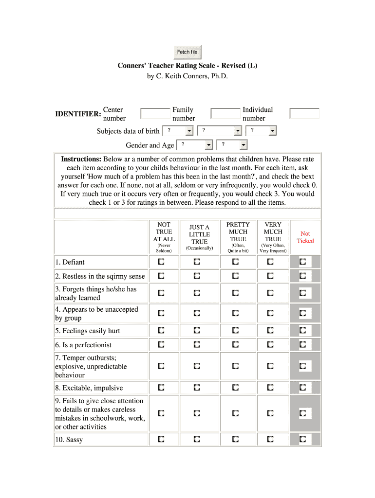 Conners Rating Scale  Form