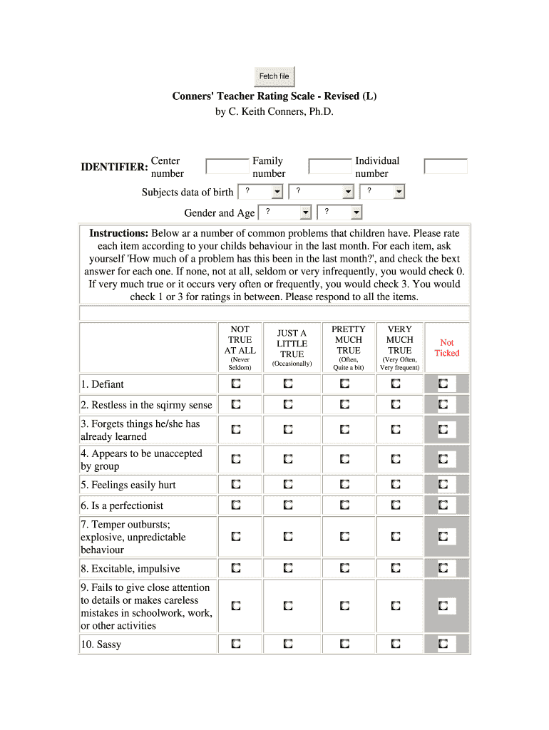 Conners Teacher Rating Scale Form Fill Out And Sign Printable PDF 