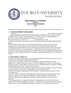 BSW MOA Form Touro University Worldwide