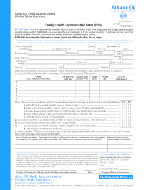 Family Health Questionnaire Form FHQ