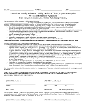 Camp Pendleton Paintball Waiver  Form
