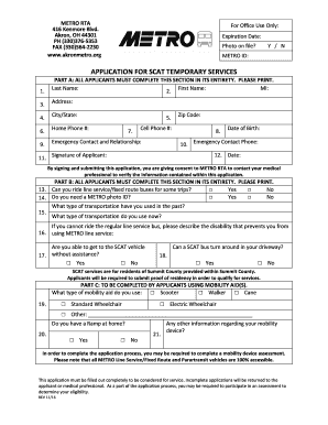 Metro Scat Application  Form