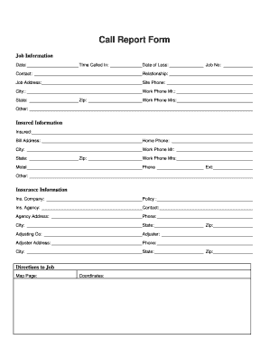 Call Report Form Restoration Sciences Academy