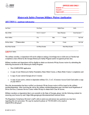 Motorcycle Safety Program Military Waiver Application  Form