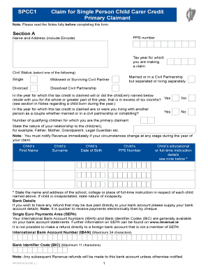  SPCC1 Claim for Single Person Child Carer Credit Revenue 2017