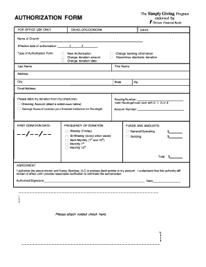 The Simply Giving AUTHORIZATION FORM F for OFFICE USE ONLY