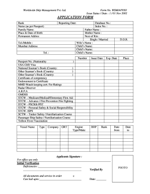Shipping Application Form