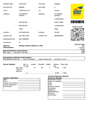 Dawn Wing Waybill  Form