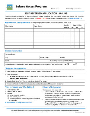 Get and Sign Leisure Access Program Self Referred Application  Form