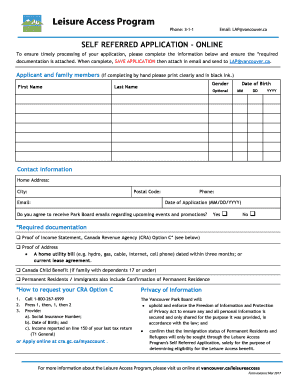 Leisure Access Program Self Referred Application  Form