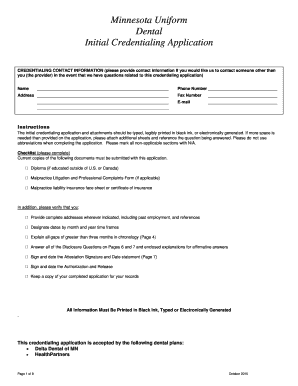  Minnesota Uniform Dental Initial Credentialing Application 2015-2024