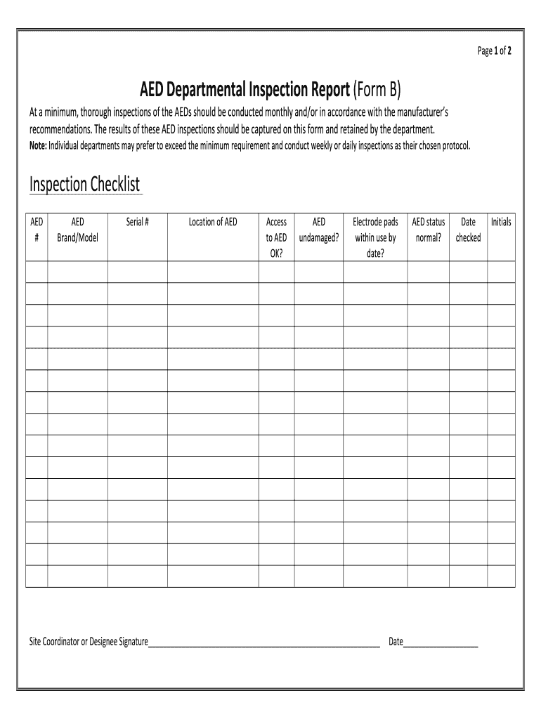 AED Departmental Inspection Report Form B Inspection Checklist