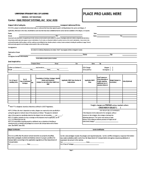 Straight Bill of Lading Short Form RMX Freight Systems, Inc