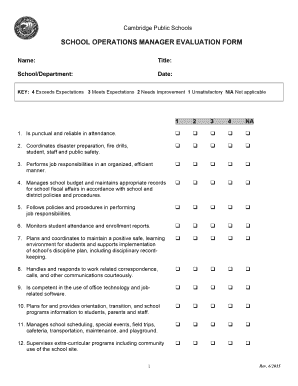 School Operations Manager Evaluation Form Cambridge Public