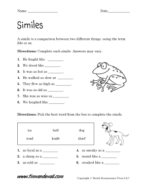 Fill in the Blanks with Similes  Form