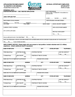 APPLICATION for EMPLOYMENT Century Foods International  Form