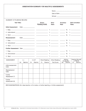 Observation Survey of Early Literacy Achievement PDF  Form