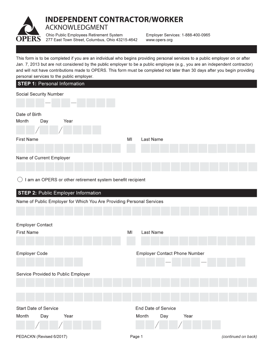  Opers Independent Contractor Form 2017-2024