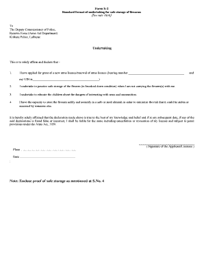 Standard Format of Undertaking for Safe Storage of Firearms