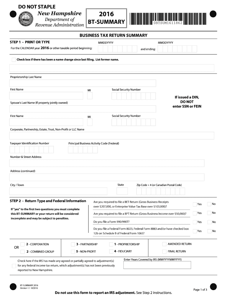  Bt Summary  Form 2016