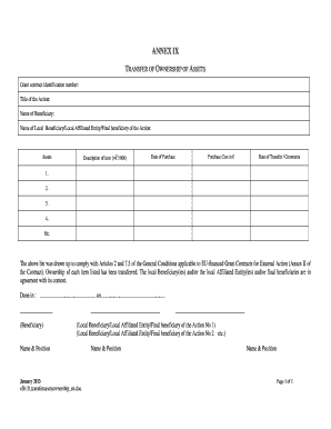 Annex IX Transfer Assets Ownership  Form