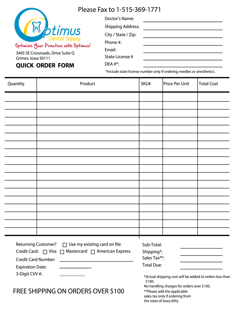 Optimus Dental Supply  Form