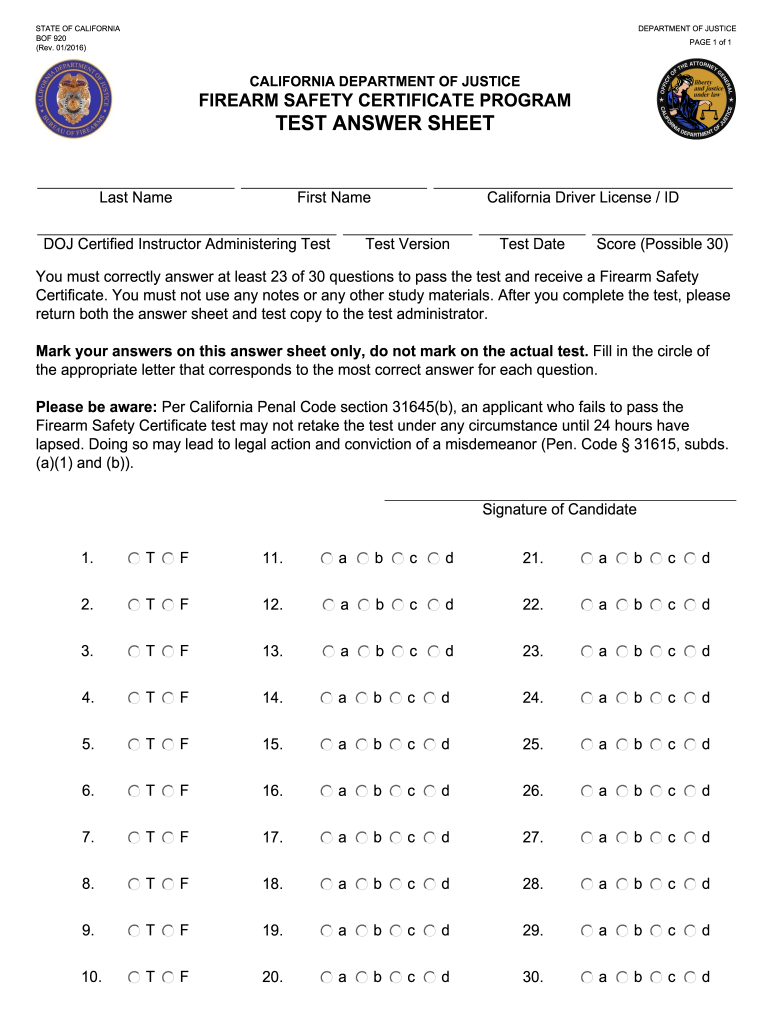 California Gun Test  Form