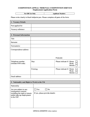 Employment Application Form Competition Appeal Tribunal