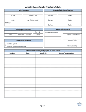 Medication Review Form for Patient with Diabetes Panl