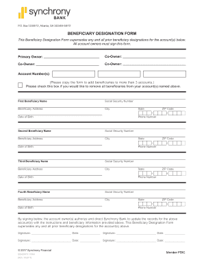Synchrony Bank Beneficiary Relations Department  Form