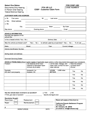 Customer Claim Form