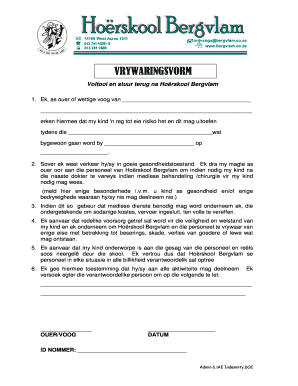 Vrywaringsvorm Voorbeeld  Form