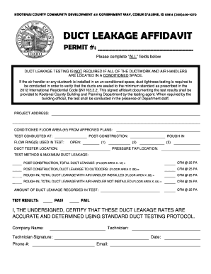 Duct Leakage Affidavit Kootenai County  Form