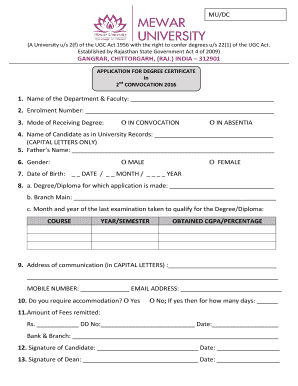 Mewar University Certificate Verification  Form