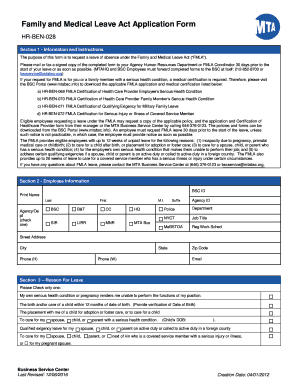  Family and Medical Leave Act Application Form My MTA 2016