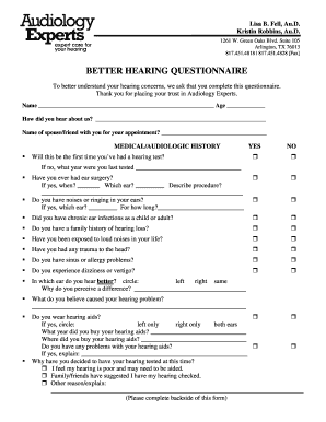 Better Hearing Questionnaire Audiology Experts  Form